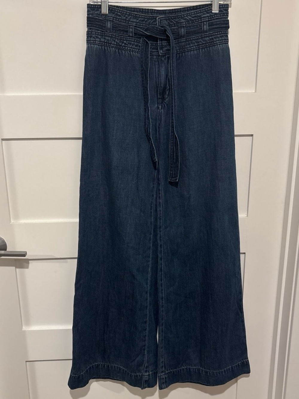 Free People Women’s Wide-Leg High Waist Bohemian Denim Jeans with Tie Waist